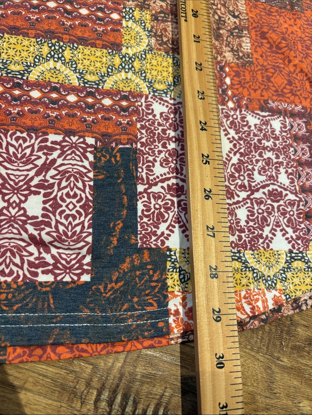Rust Multi Patchwork V-Neck Short Sleeve Top - Picture 6 of 10